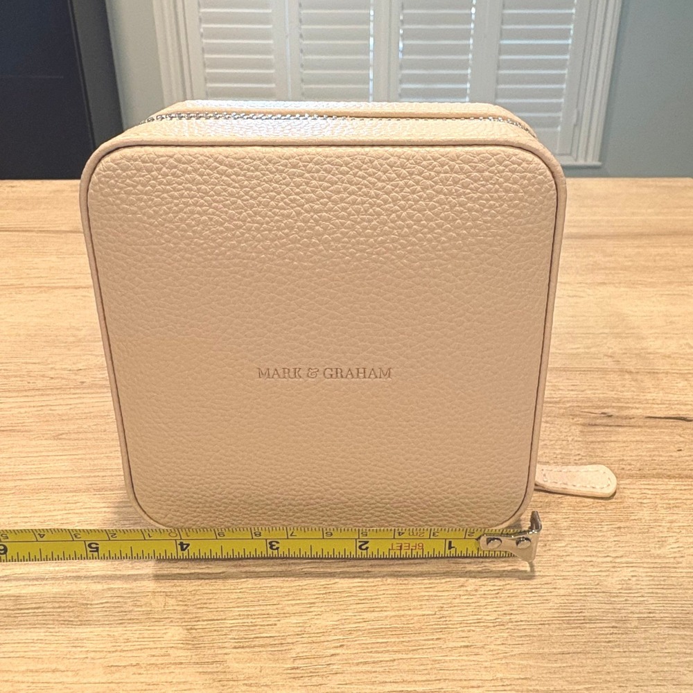 Mark & Graham Pebbled Leather Square Jewelry Travel Case Blush Pink Monogram AEL